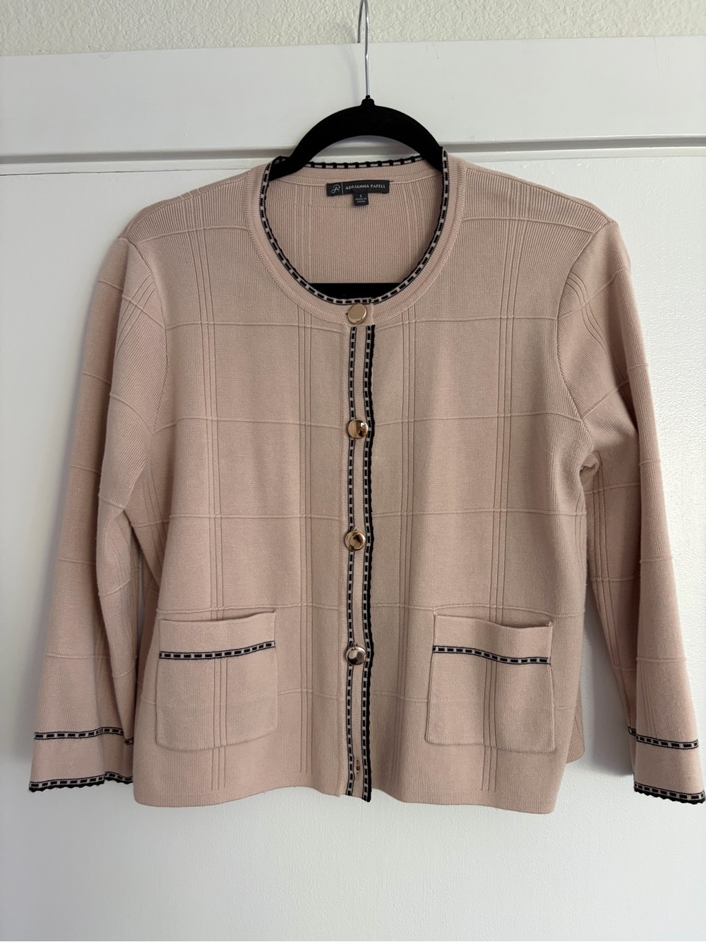 Adrianna Papell Beige Button-Front Knit Cardigan